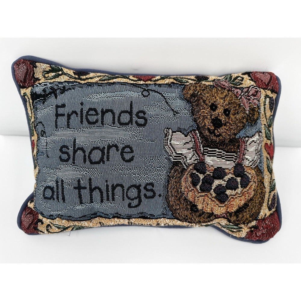 Boyds Bears Tapestry Throw Friends Share All Things 12" x 8" Pillow EUC Country‎